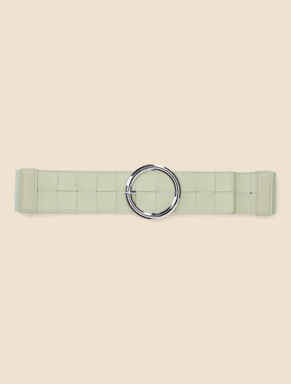 Ceinture élastiquée effet tressé à boucle ronde - Vert amande - 2