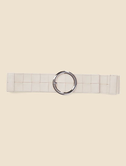 Ceinture élastiquée effet tressé à boucle ronde - Beige - 2