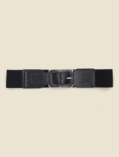 Ceinture python à boucle carrée - Noir - 2