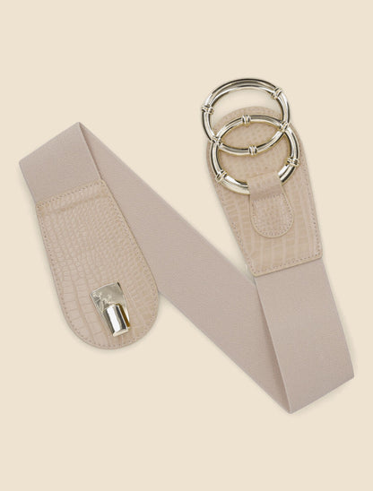 Ceinture croco à boucle ronde - Beige - 3