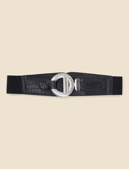 Ceinture croco à boucle gravée - Noir - 2