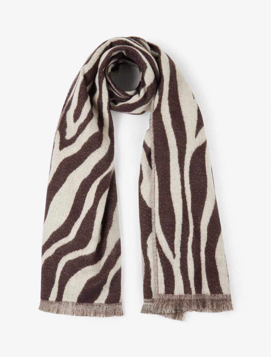 Echarpe duveteux à imprimé zèbre - Marron - 1