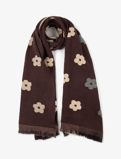Echarpe à motif fleurs - Marron - 1