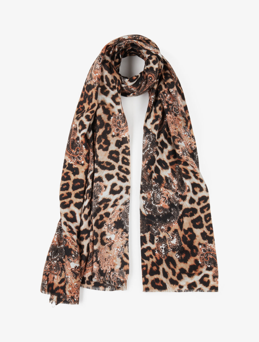 Foulard à imprimé léopard et cachemire - Camel - 1