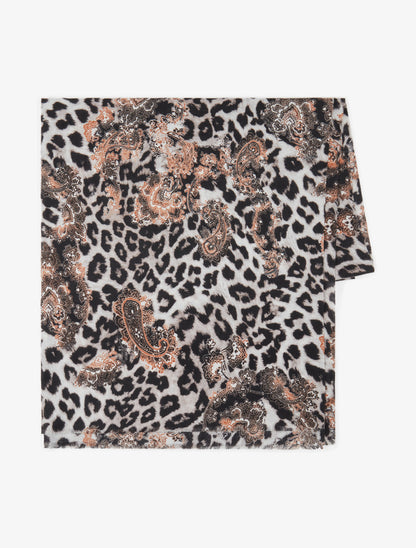 Foulard à imprimé léopard et cachemire - Gris - 2