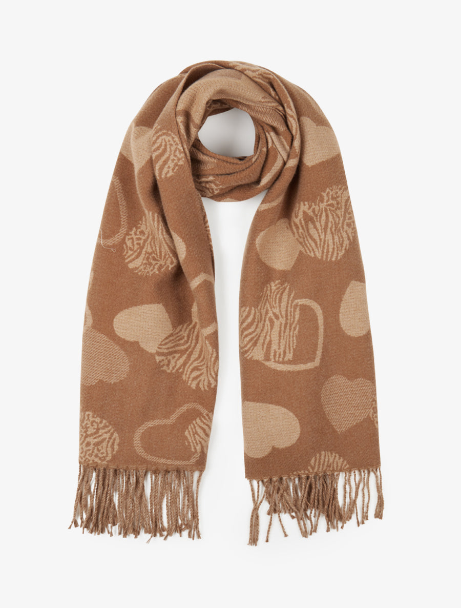 Echarpe imprimé coeurs zébrés - Camel - 1