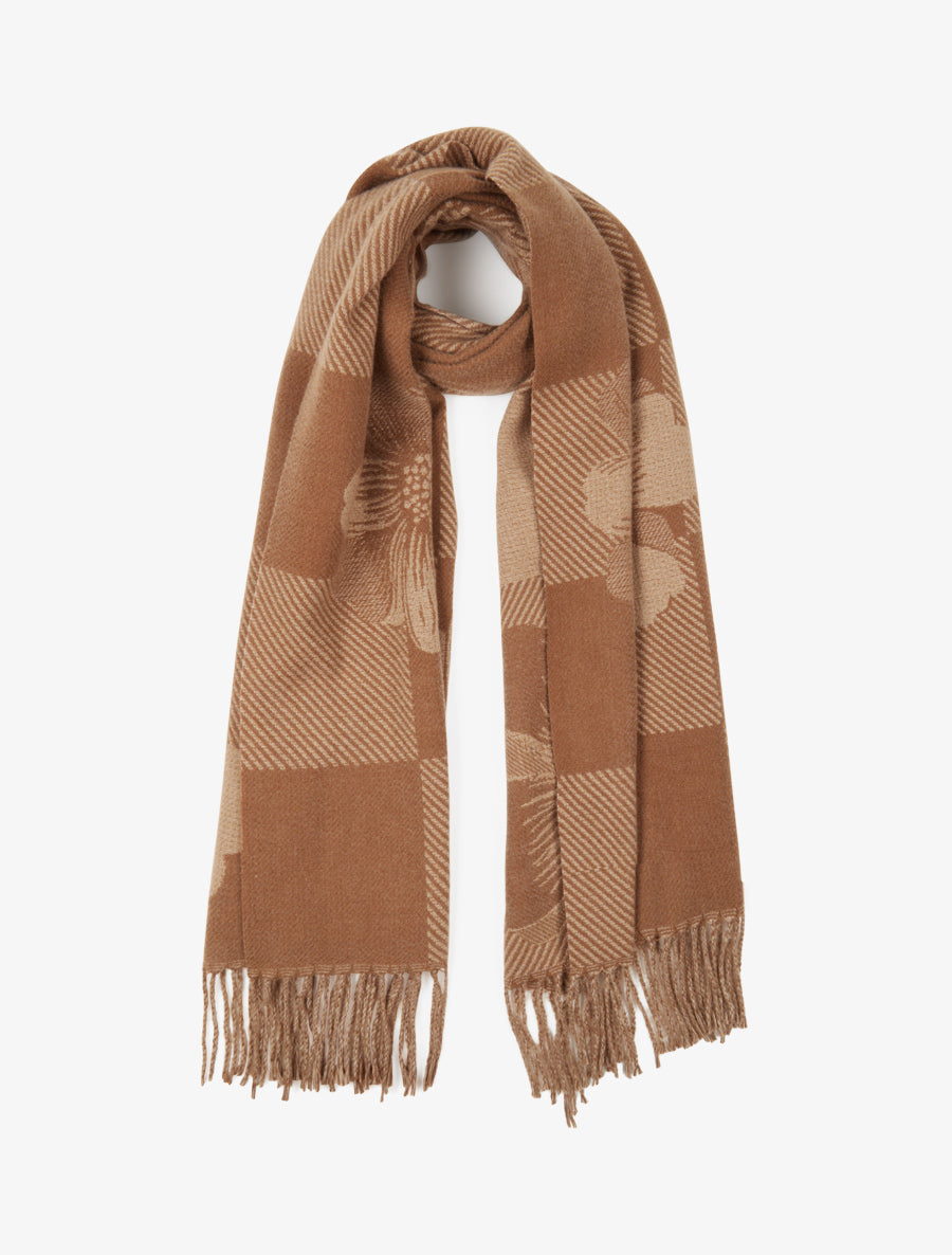Echarpe à carreaux et fleurs - Camel - 1