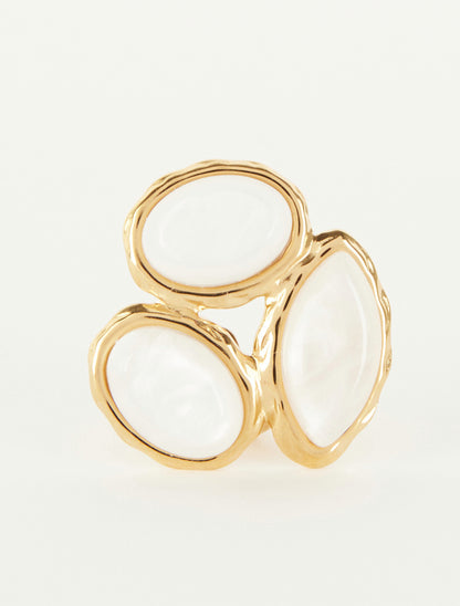 Bague ajustable à pierres en résine - Blanc - 3