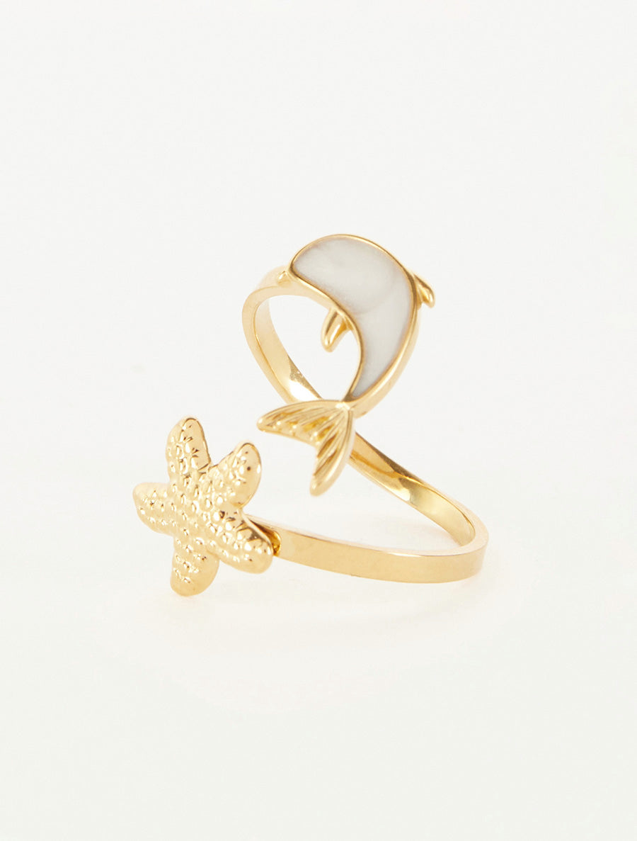 Bague motif dauphin et étoile de mer - Or - 3