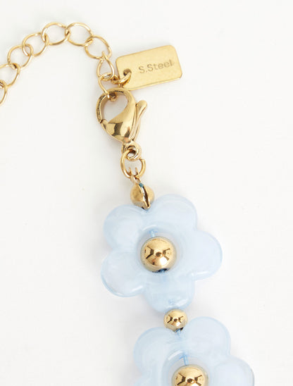 Collier motif floral - Bleu ciel - 3