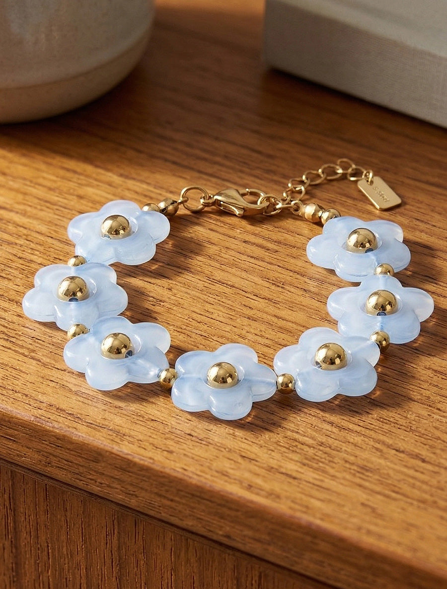 Bracelet motif fleurs en résine - Bleu - 1