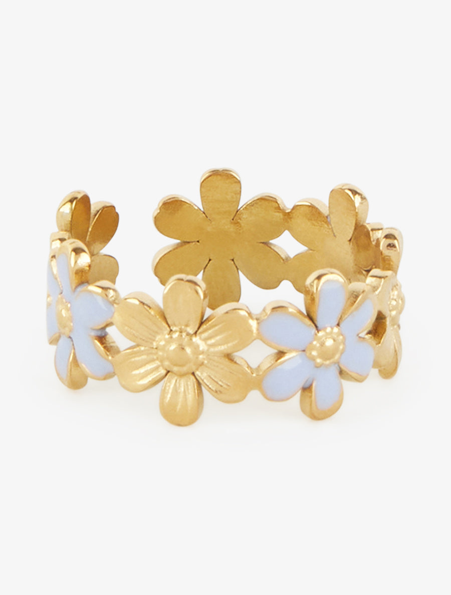 Bague ajustable à fleurs - Or/bleu - 2