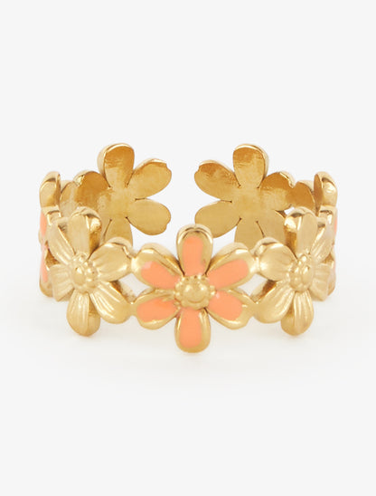 Bague ajustable à fleurs - Or/orange - 3