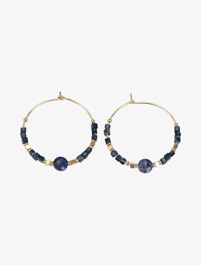 Créoles à perles - Bleu/or - 2