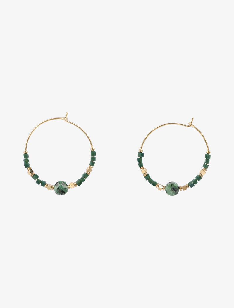 Créoles à perles - Vert/or - 2