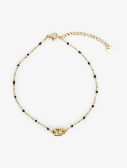 Chaîne de cheville à maillon marin et perles noires - Or - 2