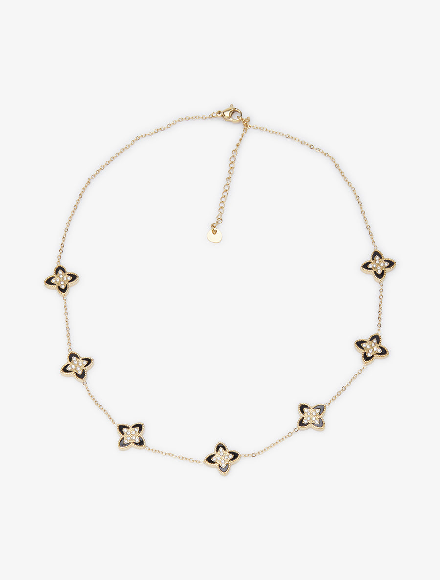 Collier à trèfles ornés de zircons blancs - Or/noir - 2