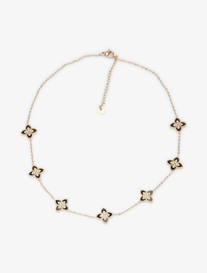 Collier à trèfles ornés de zircons blancs - Or/noir - 2