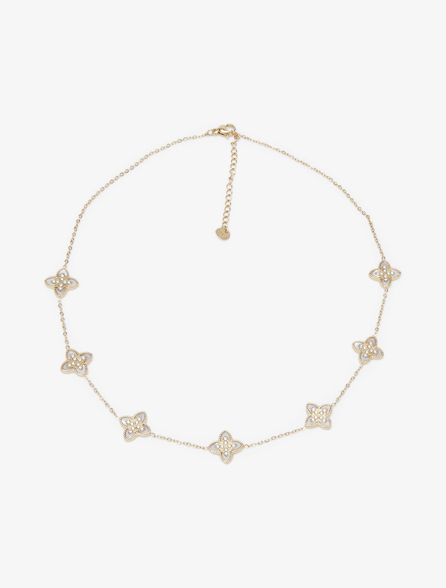 Collier à trèfles ornés de zircons blancs - Or/blanc - 2
