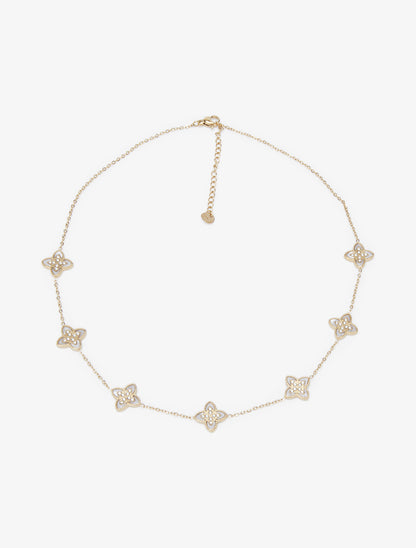 Collier à trèfles ornés de zircons blancs - Or/blanc - 2