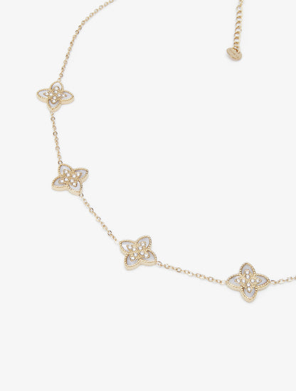 Collier à trèfles ornés de zircons blancs - Or/blanc - 3