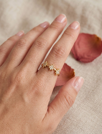 Bague Taille ajustable à étoiles strassées - Or - 1