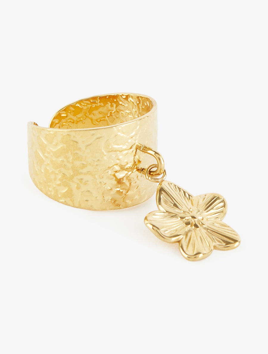 Bague martelée à breloque fleur - Or - 2