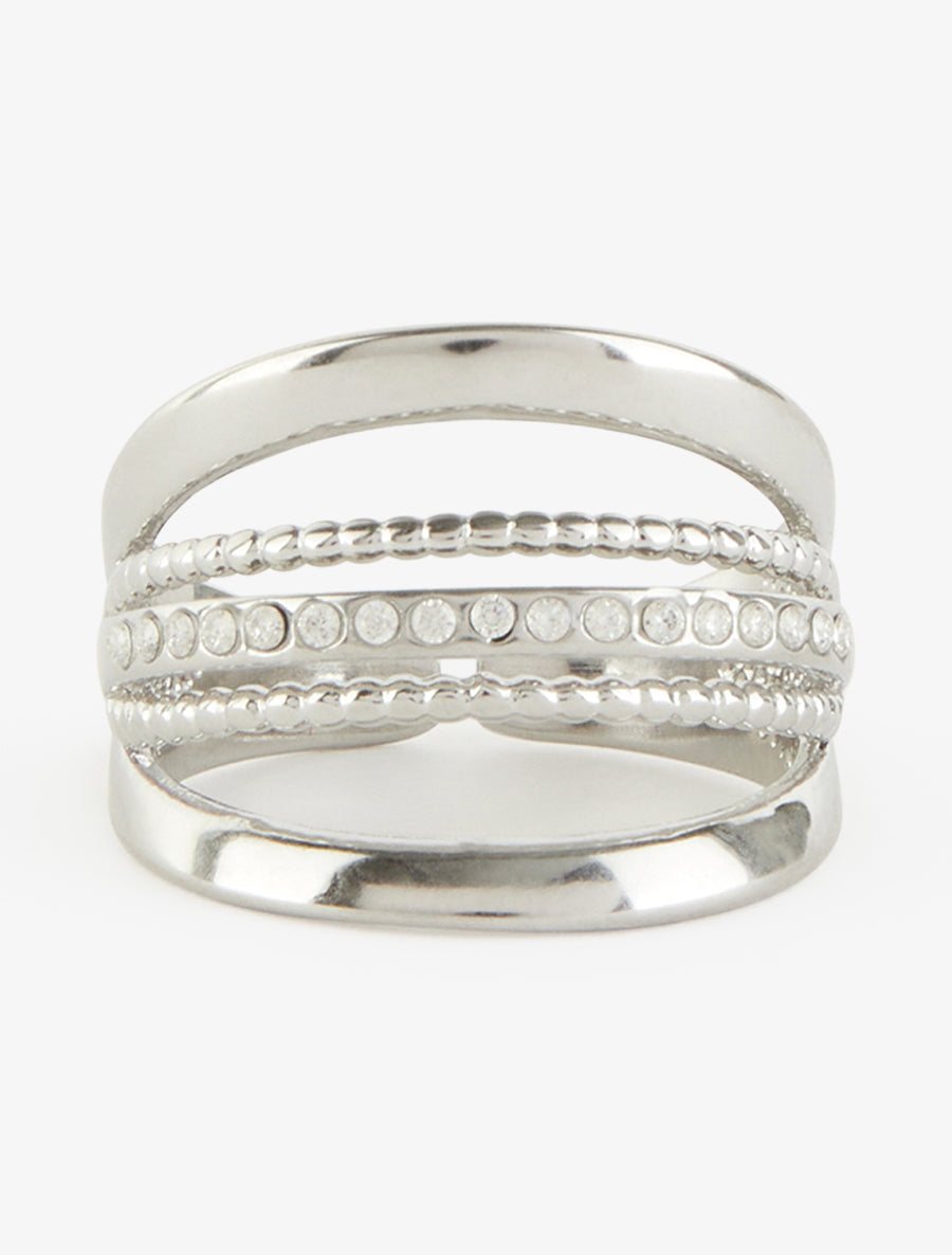 Bague multi-rangs à strass - Argent - 3