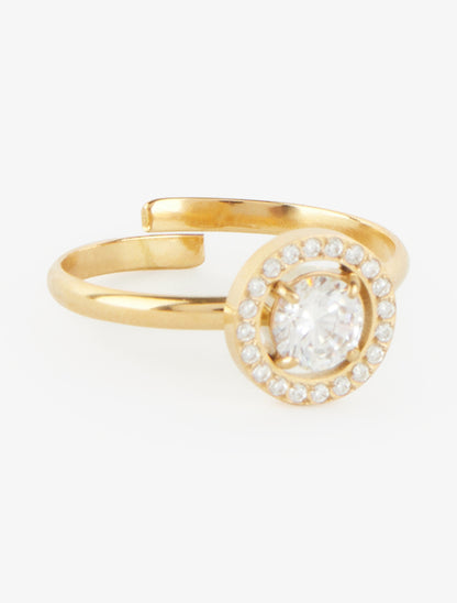 Bague style solitaire incrustée de pierres - Or - 2