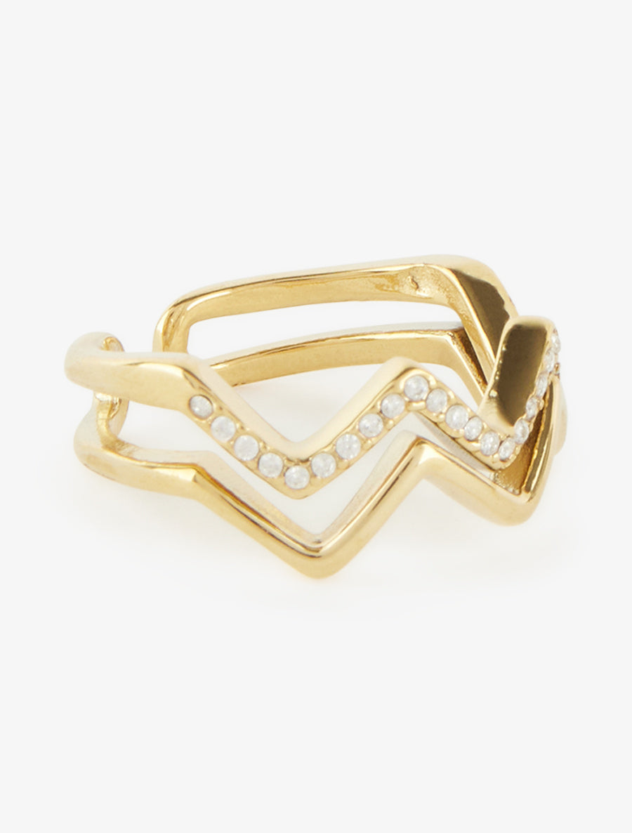 Bague zigzag à strass - Or - 2