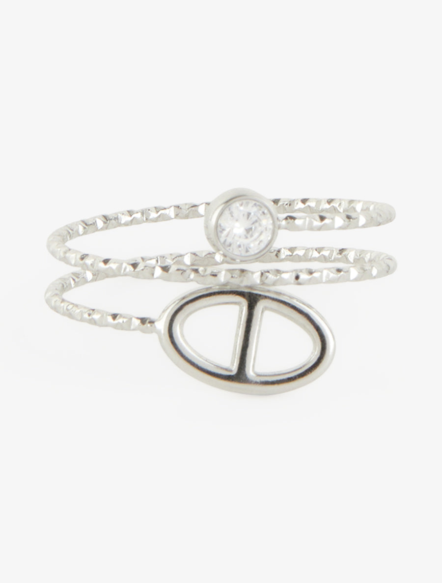 Bague fine à maillon marin et strass - Argent - 3
