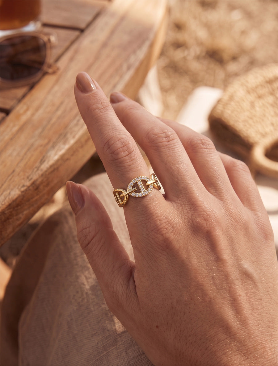 Bague style maillons marins à strass - Or - 1