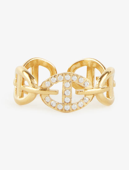 Bague style maillons marins à strass - Or - 3