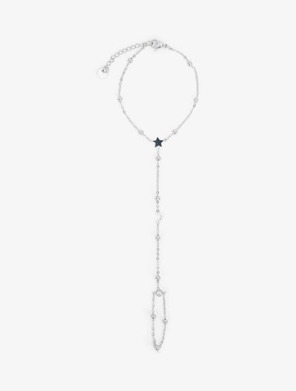 Chaîne de main étoile et demi-lune à un zircon blanc - Argent - 2