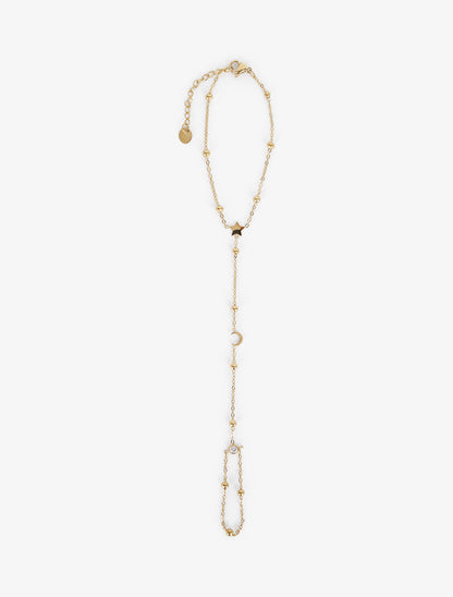 Chaîne de main étoile et demi-lune à un zircon blanc - Or - 2