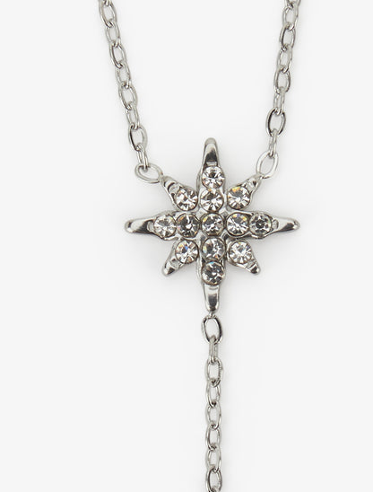 Collier fin en Y à étoiles strassées - Argent - 3