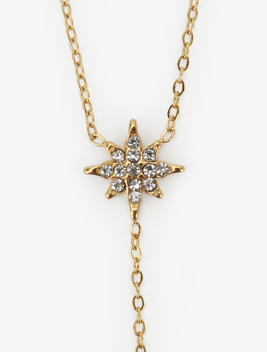 Collier fin en Y à étoiles strassées - Or - 3