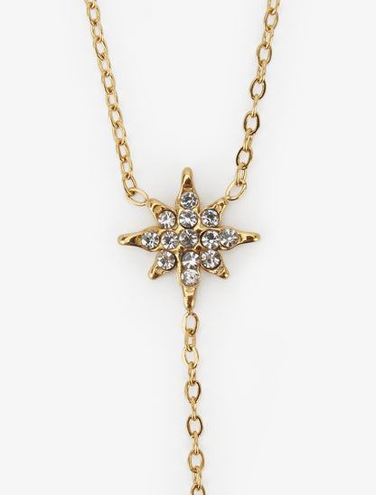 Collier fin en Y à étoiles strassées - Or - 3