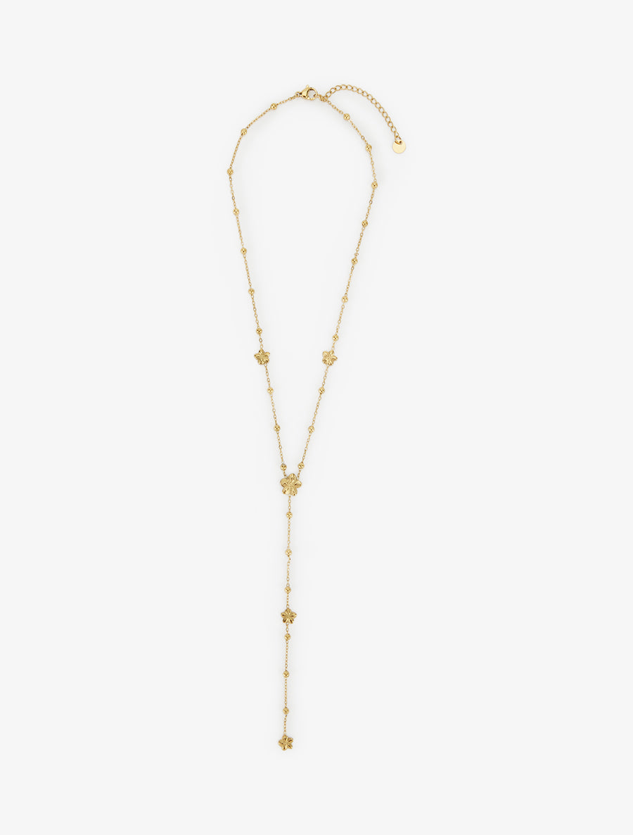 Collier en Y à bille et fleurs - Or - 2