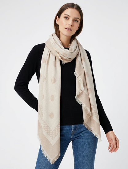 Écharpe carrée à pois irisés - Beige
