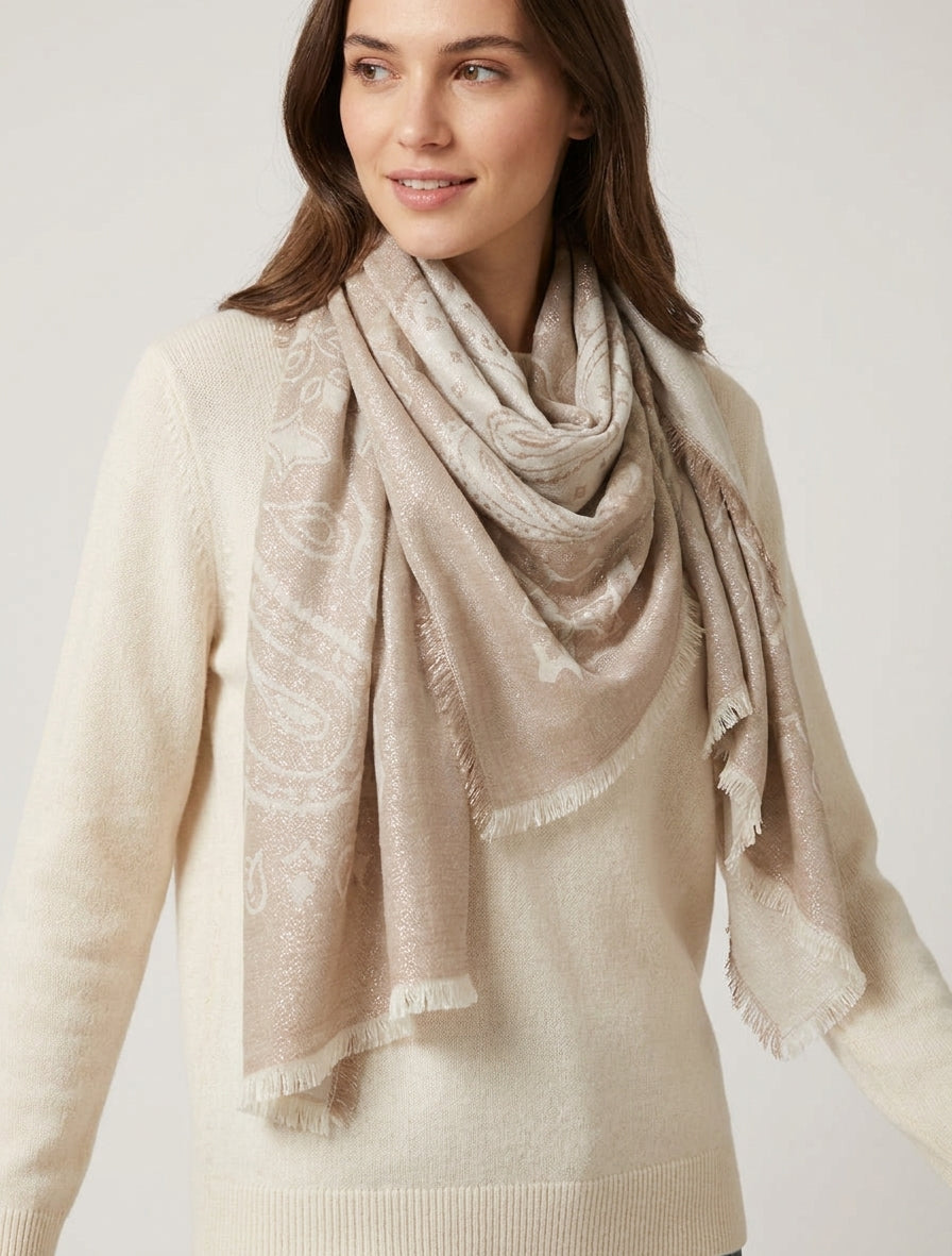 Foulard rectangulaire à franges - Beige