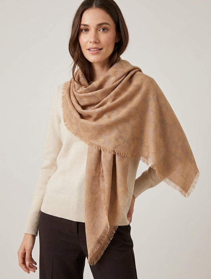 Écharpe carrée léopard irisé - Camel