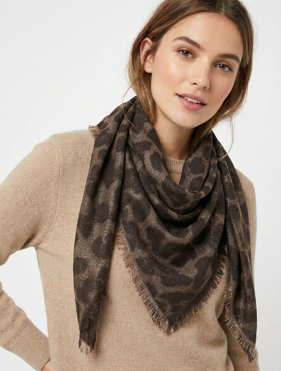 Écharpe carrée léopard irisé - Marron