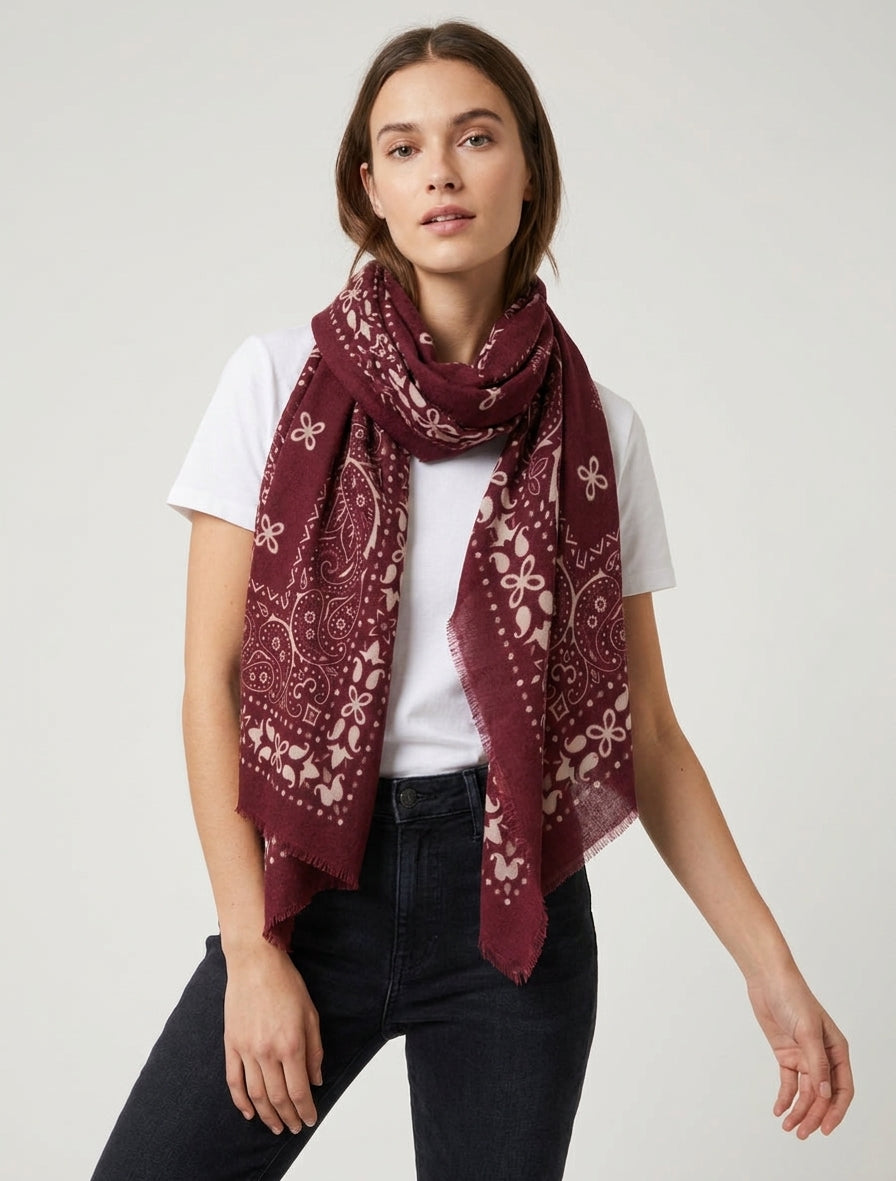 Écharpe rectangulaire motif bandana - Bordeaux