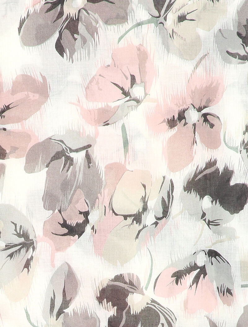 Foulard à imprimé floral et bords à pompons - Gris clair - 2