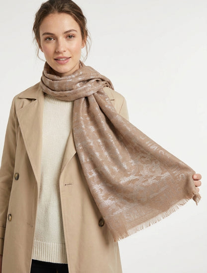 Écharpe rectangulaire léopard irisée - Camel