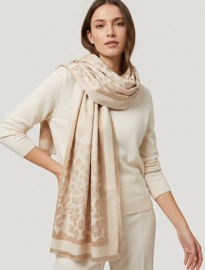 Écharpe satinée imprimé léopard - Beige
