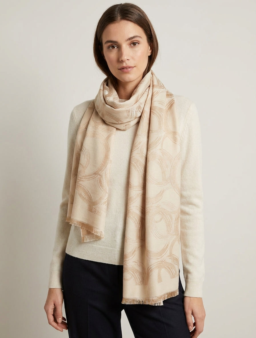 Écharpe à motif cercles et franges - Beige