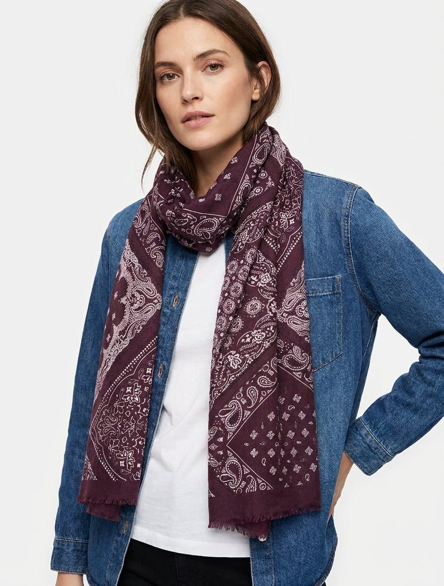 Écharpe bandana bords francs - Lie de vin