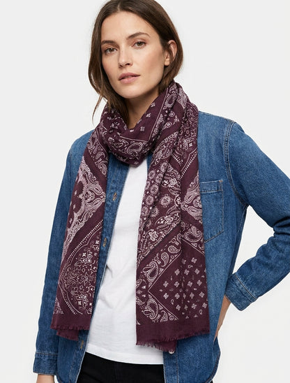 Écharpe bandana bords francs - Lie de vin